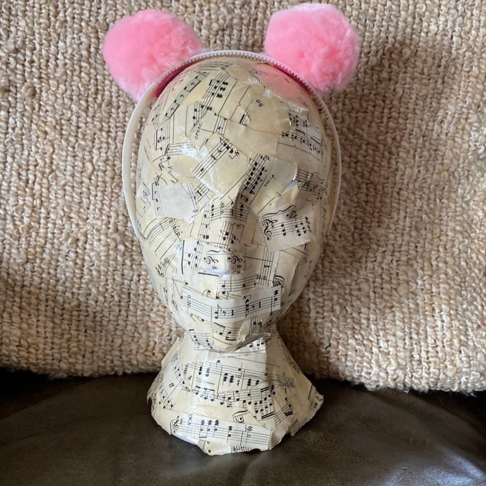 Handcrafted pom pom headband. Pink on white. New!